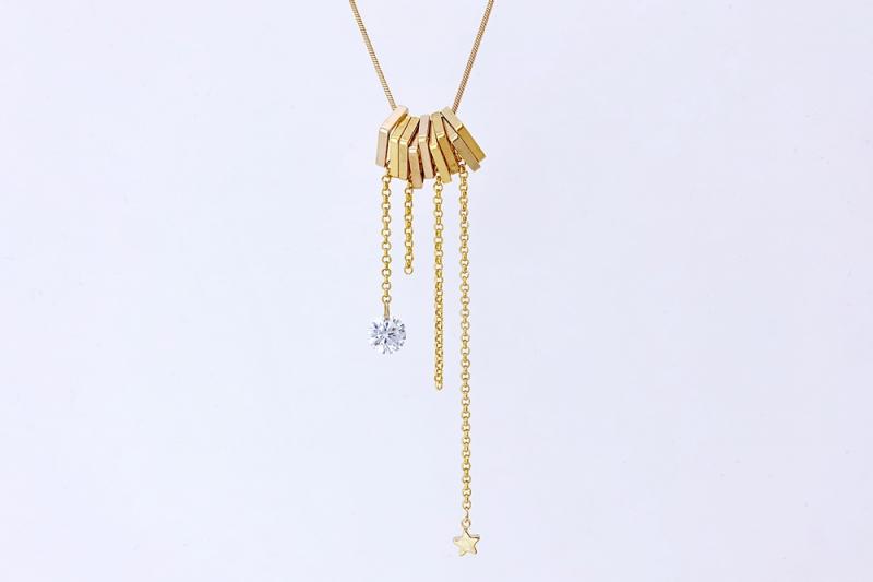 [Ozel] Layered Glossy Chain Glossy Brass Cubic Necklace